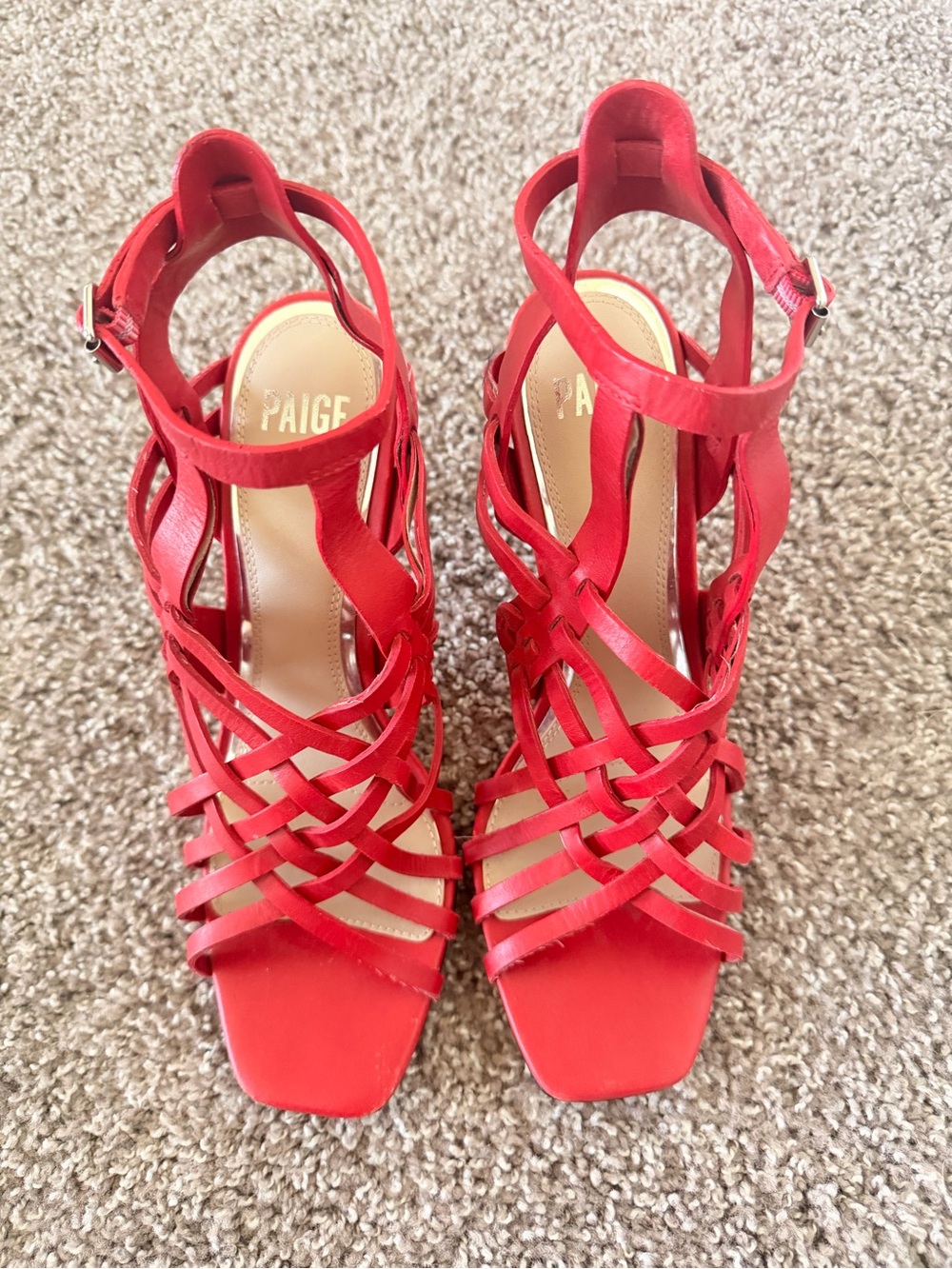 PAIGE Red Strappy Woven High Heel Sandals
